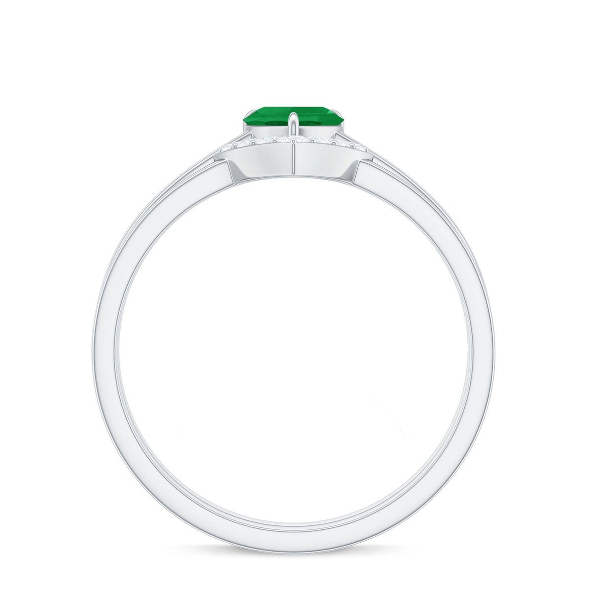 Emerald Diamond Wedding Ring - Heart Shape Solitaire Engagement Ring Set | V Shaped Band