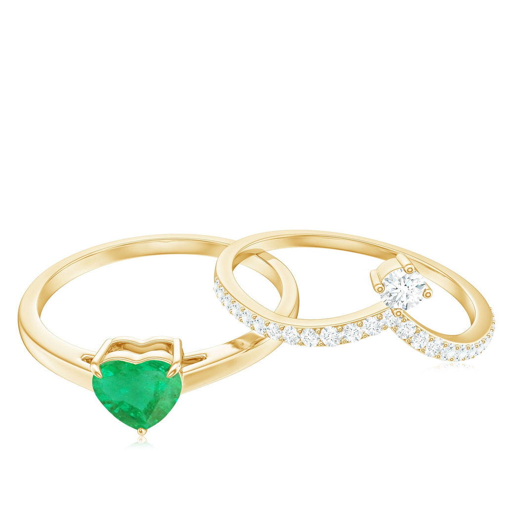 Emerald Diamond Wedding Ring Heart Shaped Ring Set – AAA Quality Emerald & Curved Diamond Band