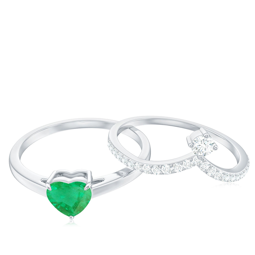 Emerald Diamond Wedding Ring Heart Shaped Ring Set – AAA Quality Emerald & Curved Diamond Band