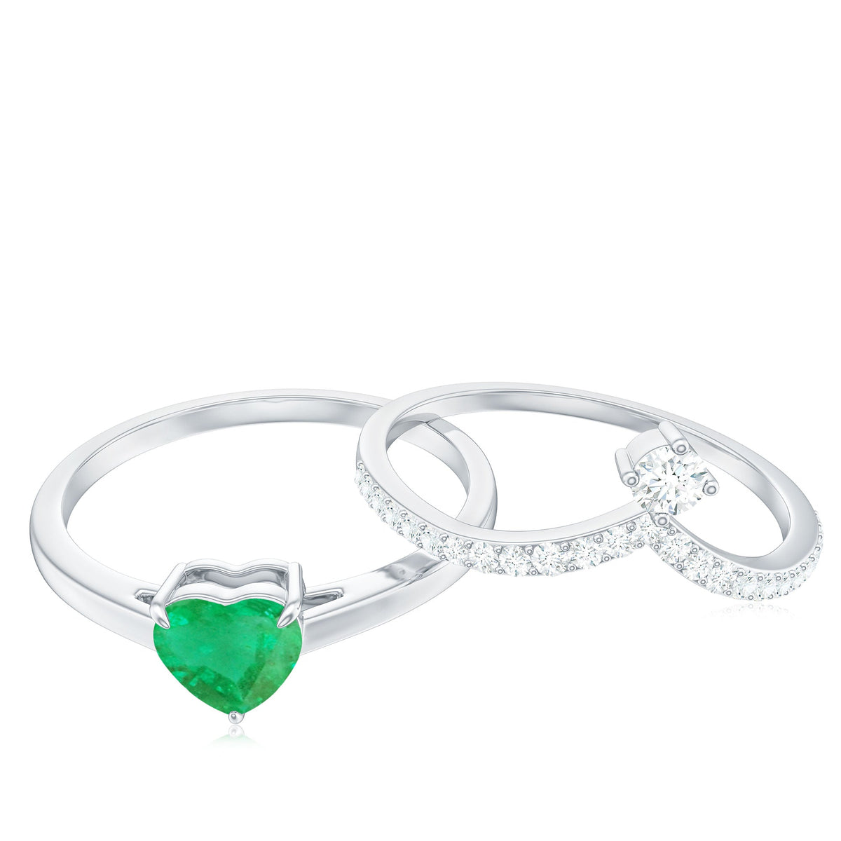 Emerald Diamond Wedding Ring Heart Shaped Ring Set – AAA Quality Emerald & Curved Diamond Band