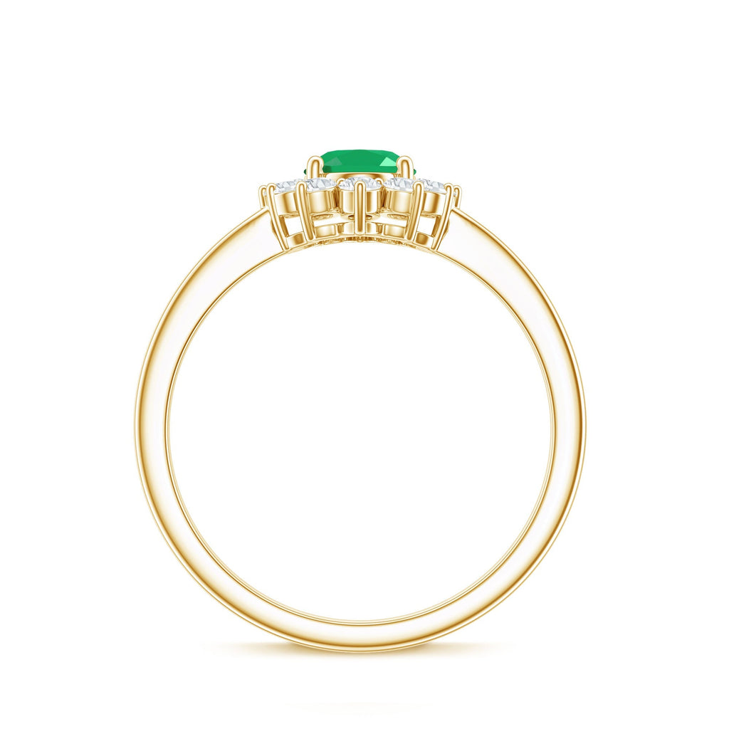Emerald Engagement Ring - 0.7 Carat Oval Diamond Halo Prong Setting Jewelry