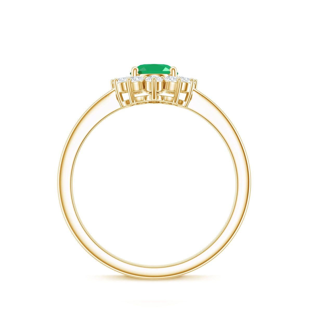 Emerald Engagement Ring - 0.7 Carat Oval Diamond Halo Prong Setting Jewelry