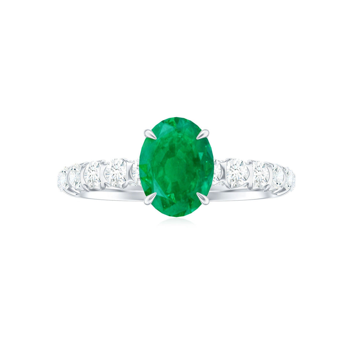 Emerald Engagement Ring – 1.2 Carat Oval Emerald with Diamond Side Stones | Claw Setting