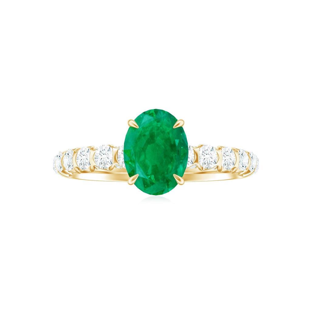 Emerald Engagement Ring – 1.2 Carat Oval Emerald with Diamond Side Stones | Claw Setting