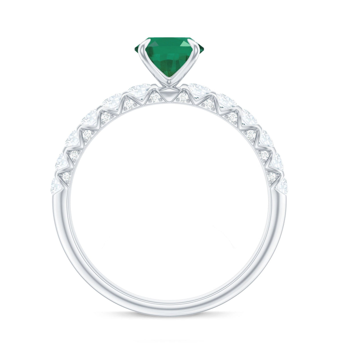 Emerald Engagement Ring – 1.2 Carat Oval Emerald with Diamond Side Stones | Claw Setting