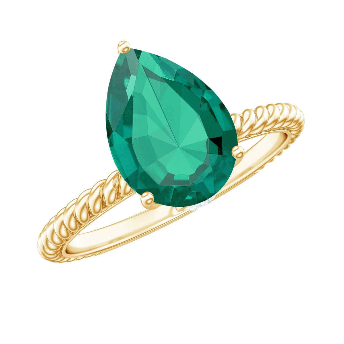 Emerald Engagement Ring - 2 Carat Lab Created Pear Shape Solitaire with Hidden Diamond Detail