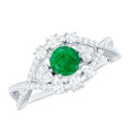 Emerald Engagement Ring – Antique Style Crossover Shank with Diamond Accents