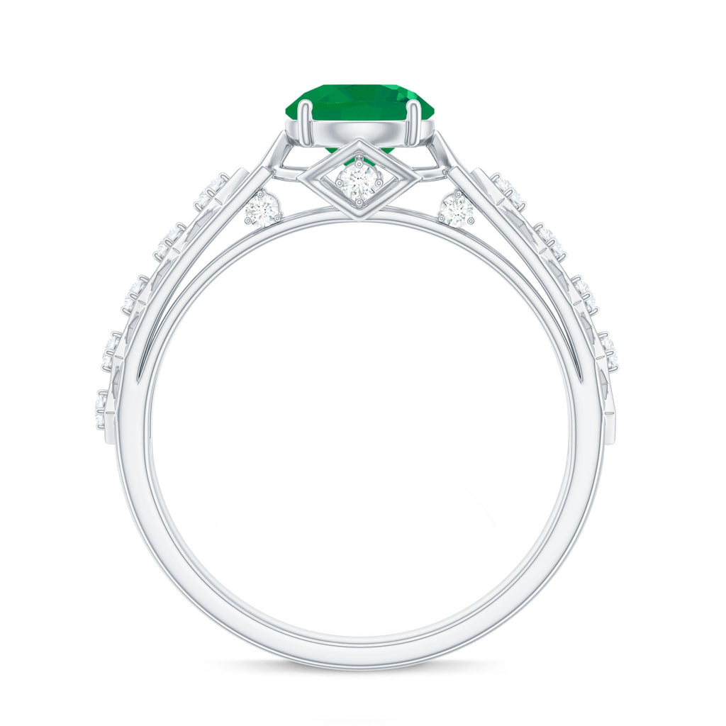 Emerald Engagement Ring – Art Deco Vintage Solitaire with Diamond Accents