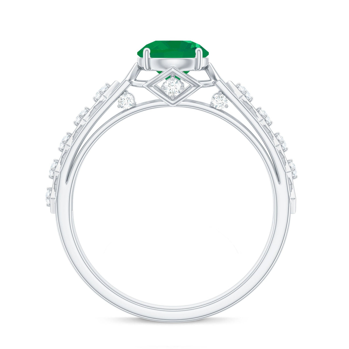 Emerald Engagement Ring – Art Deco Vintage Solitaire with Diamond Accents