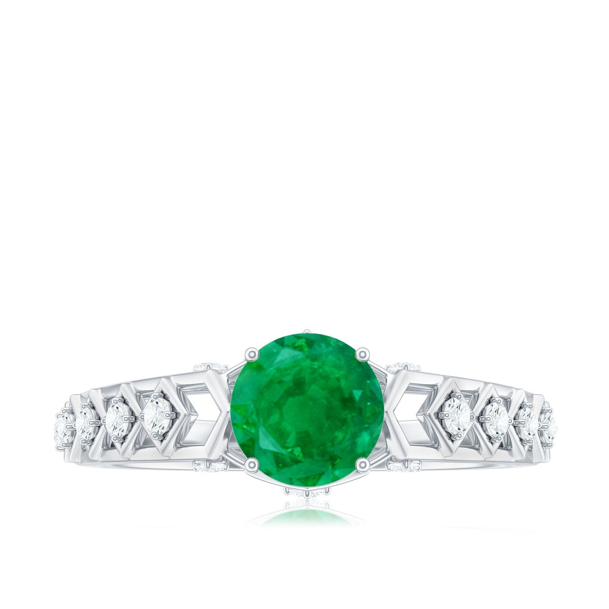 Emerald Engagement Ring – Art Deco Vintage Solitaire with Diamond Accents