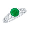 Emerald Engagement Ring – Art Deco Vintage Solitaire with Diamond Accents
