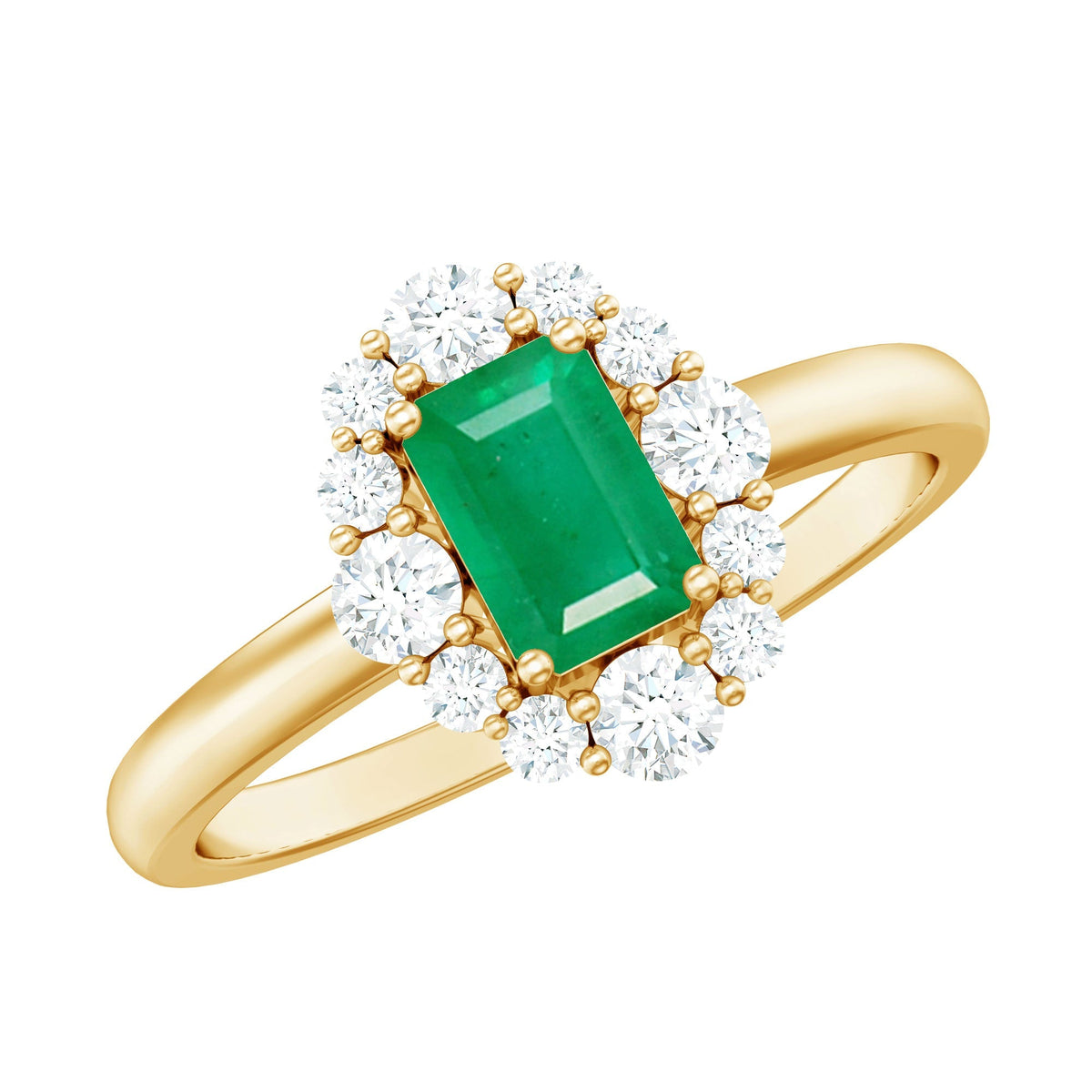 Emerald Engagement Ring – Classic Emerald Cut Ring with Diamond Halo Accent