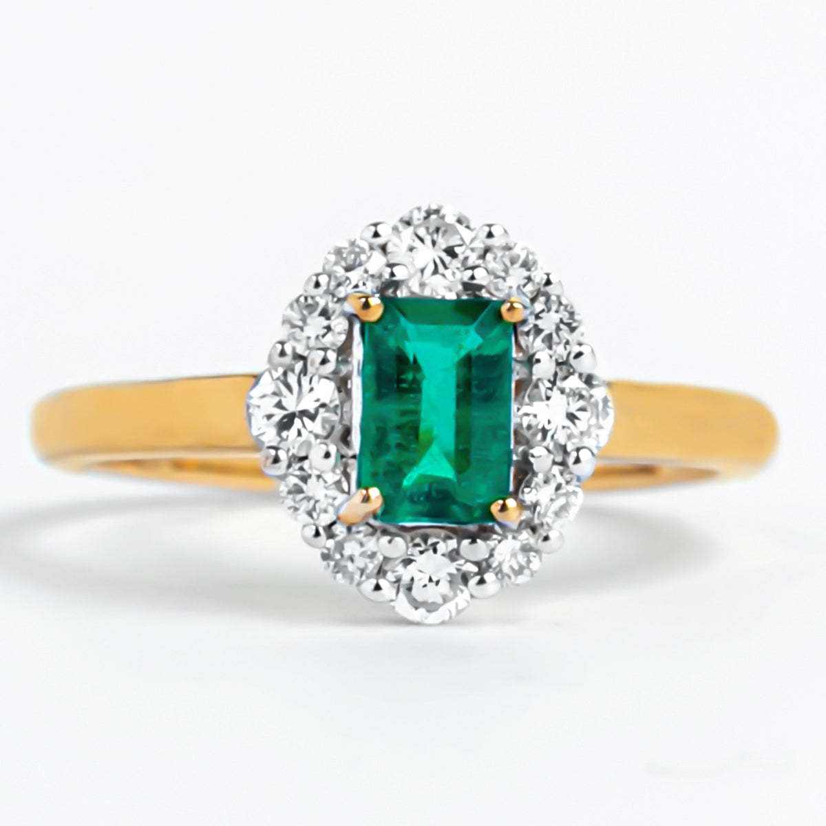 Emerald Engagement Ring – Classic Emerald Cut Ring with Diamond Halo Accent