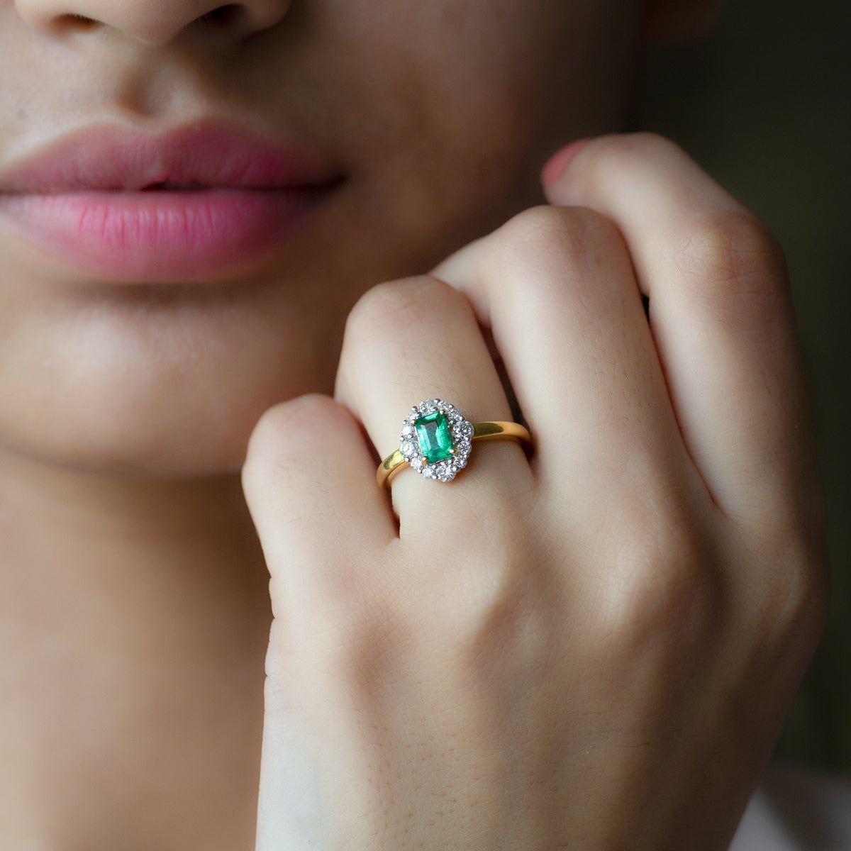 Emerald Engagement Ring – Classic Emerald Cut Ring with Diamond Halo Accent