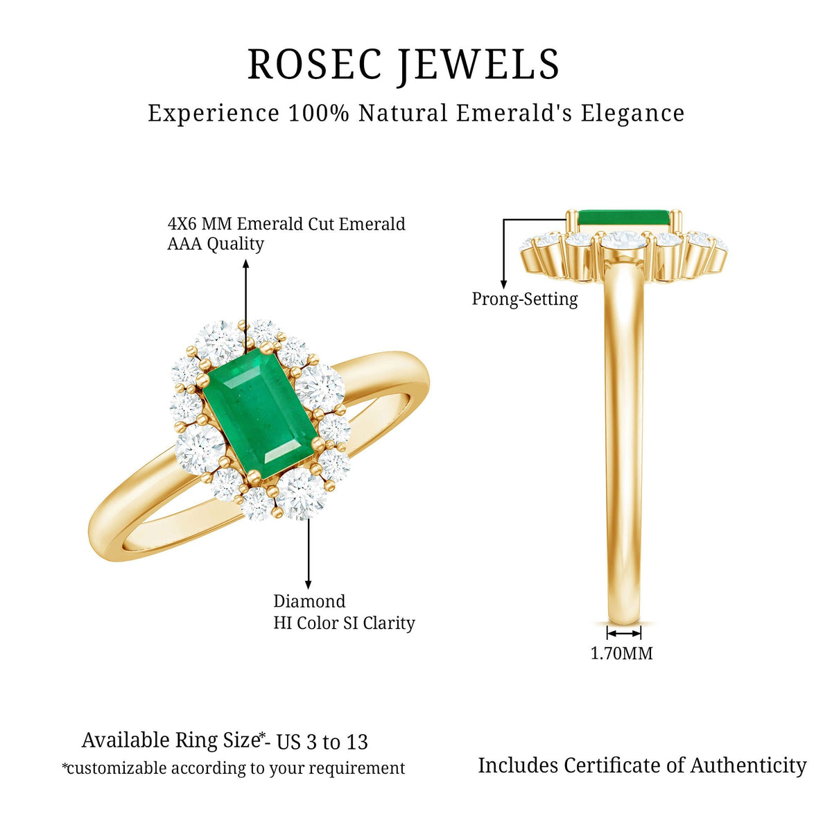 Emerald Engagement Ring – Classic Emerald Cut Ring with Diamond Halo Accent