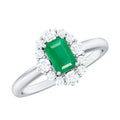 Emerald Engagement Ring – Classic Emerald Cut Ring with Diamond Halo Accent