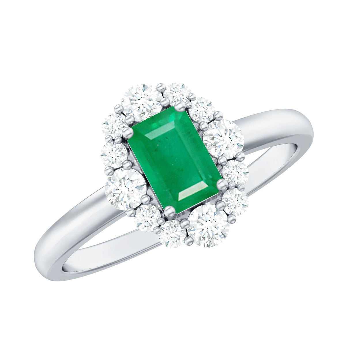 Emerald Engagement Ring – Classic Emerald Cut Ring with Diamond Halo Accent