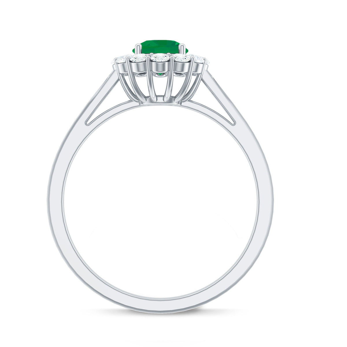 Emerald Engagement Ring – Classic Round Emerald with Diamond Halo in Gold or Silver