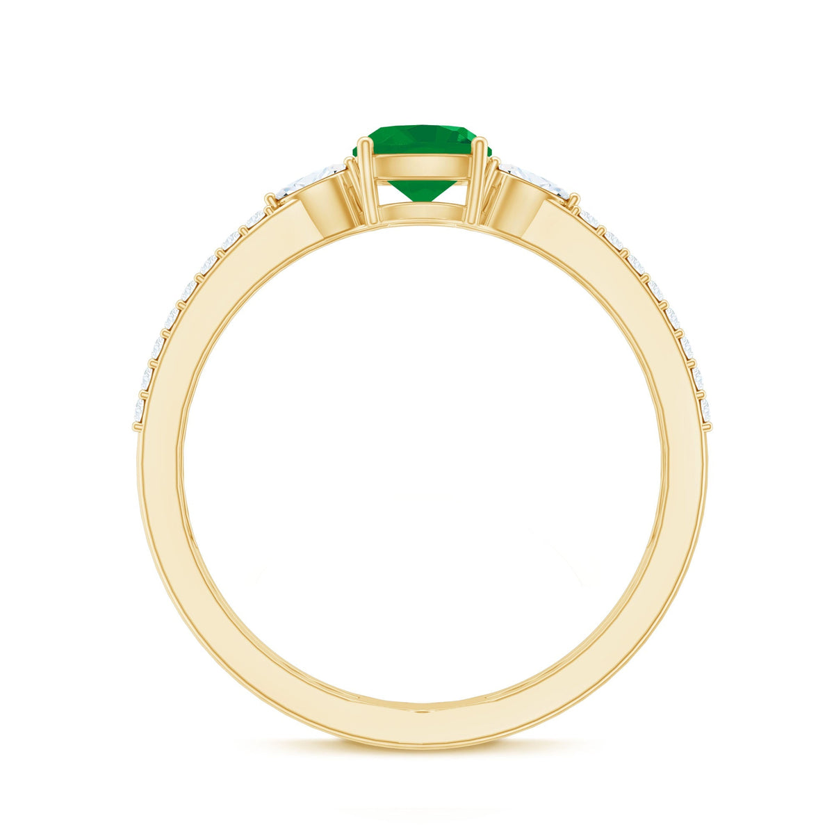 Emerald Engagement Ring – Cushion Cut Emerald Double Band Ring with Sparkling Diamond Bands