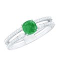 Emerald Engagement Ring – Cushion Cut Emerald Double Band Ring with Sparkling Diamond Bands