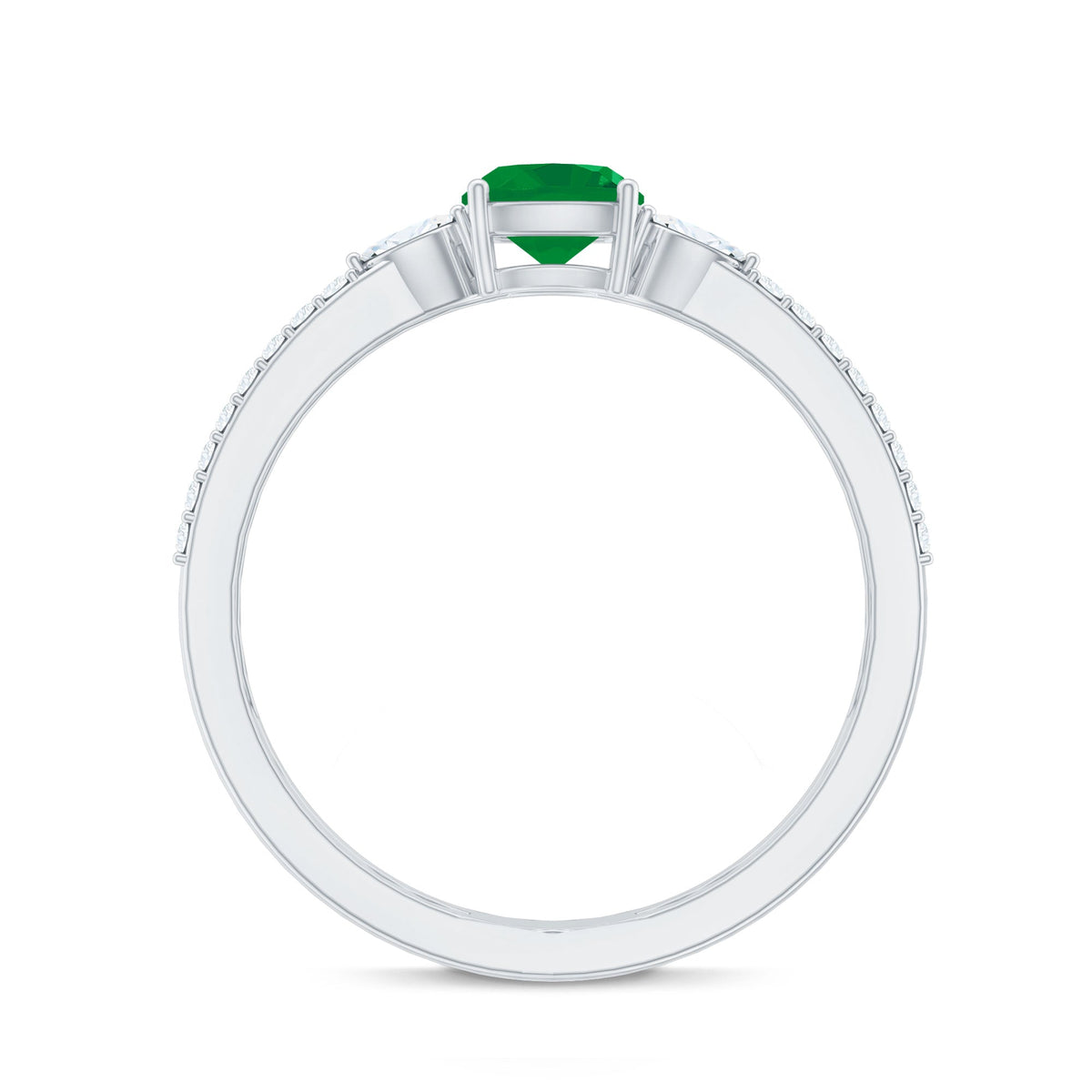 Emerald Engagement Ring – Cushion Cut Emerald Double Band Ring with Sparkling Diamond Bands