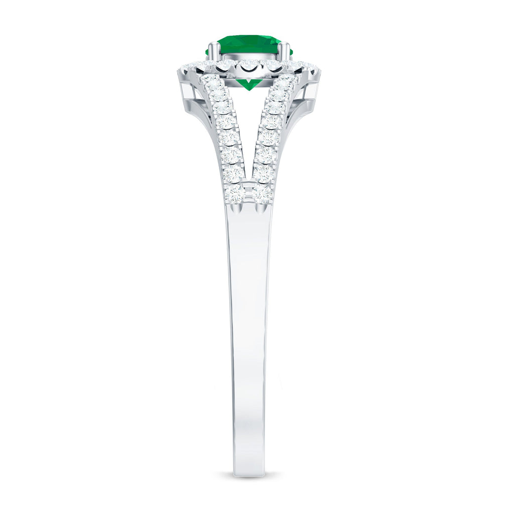 Emerald Engagement Ring - Diamond Halo Split Shank Classic Fine Jewelry