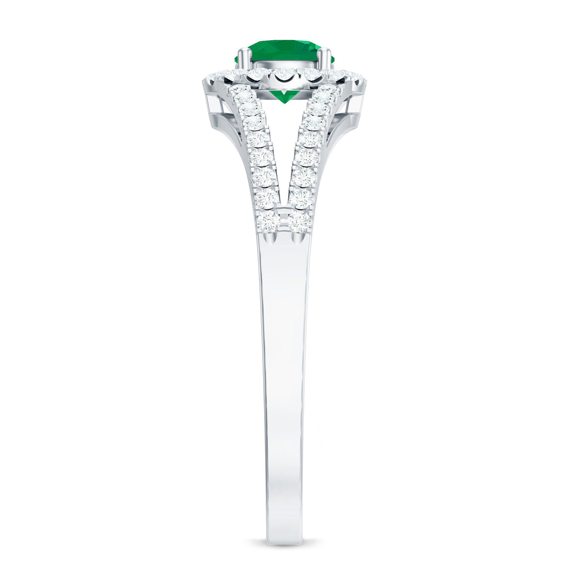 Emerald Engagement Ring - Diamond Halo Split Shank Classic Fine Jewelry