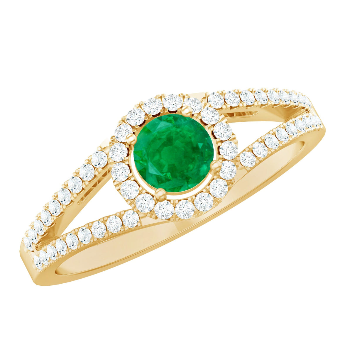Emerald Engagement Ring - Diamond Halo Split Shank Classic Fine Jewelry