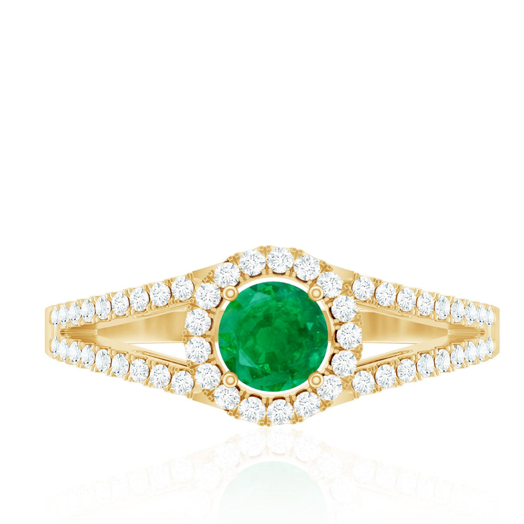 Emerald Engagement Ring - Diamond Halo Split Shank Classic Fine Jewelry