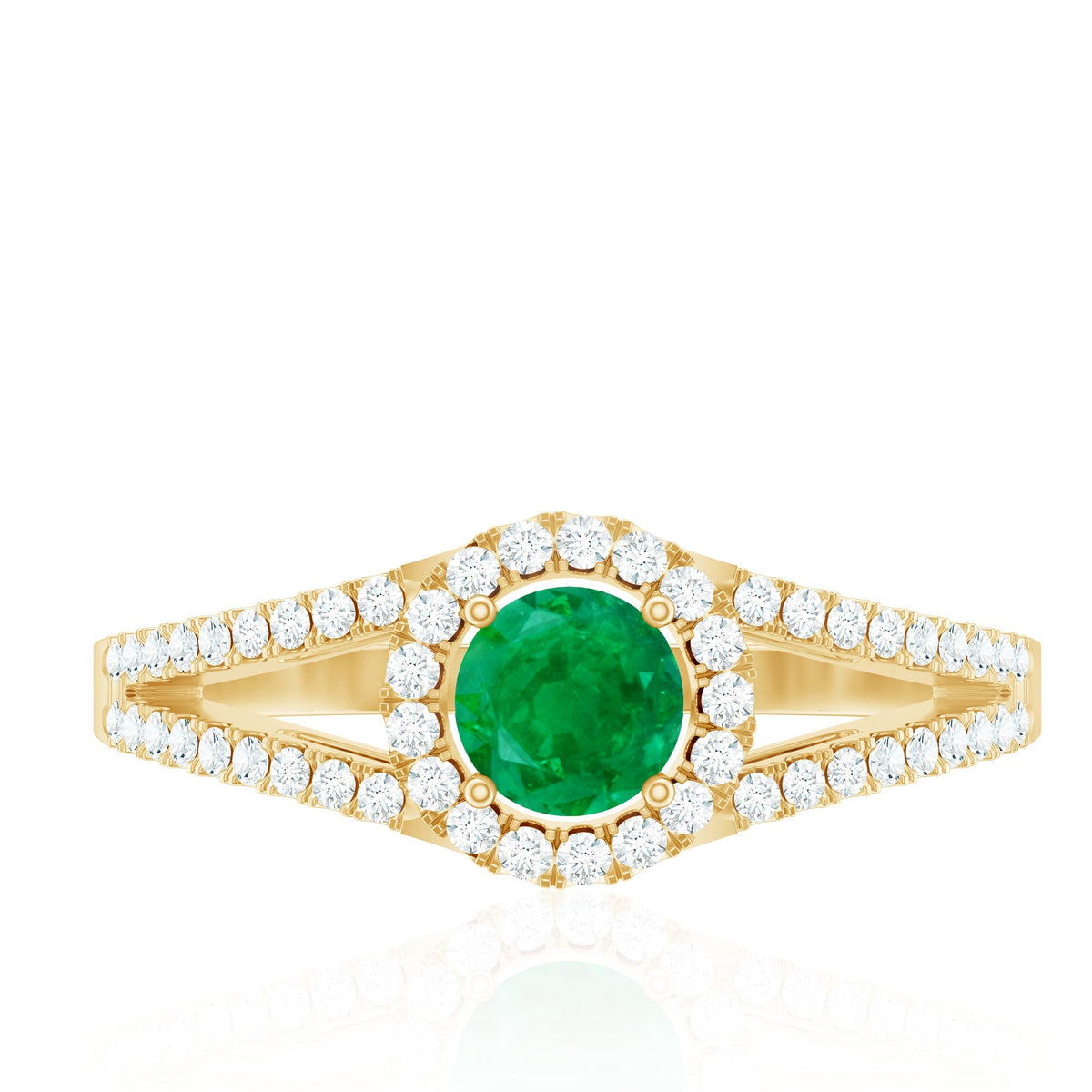 Emerald Engagement Ring - Diamond Halo Split Shank Classic Fine Jewelry