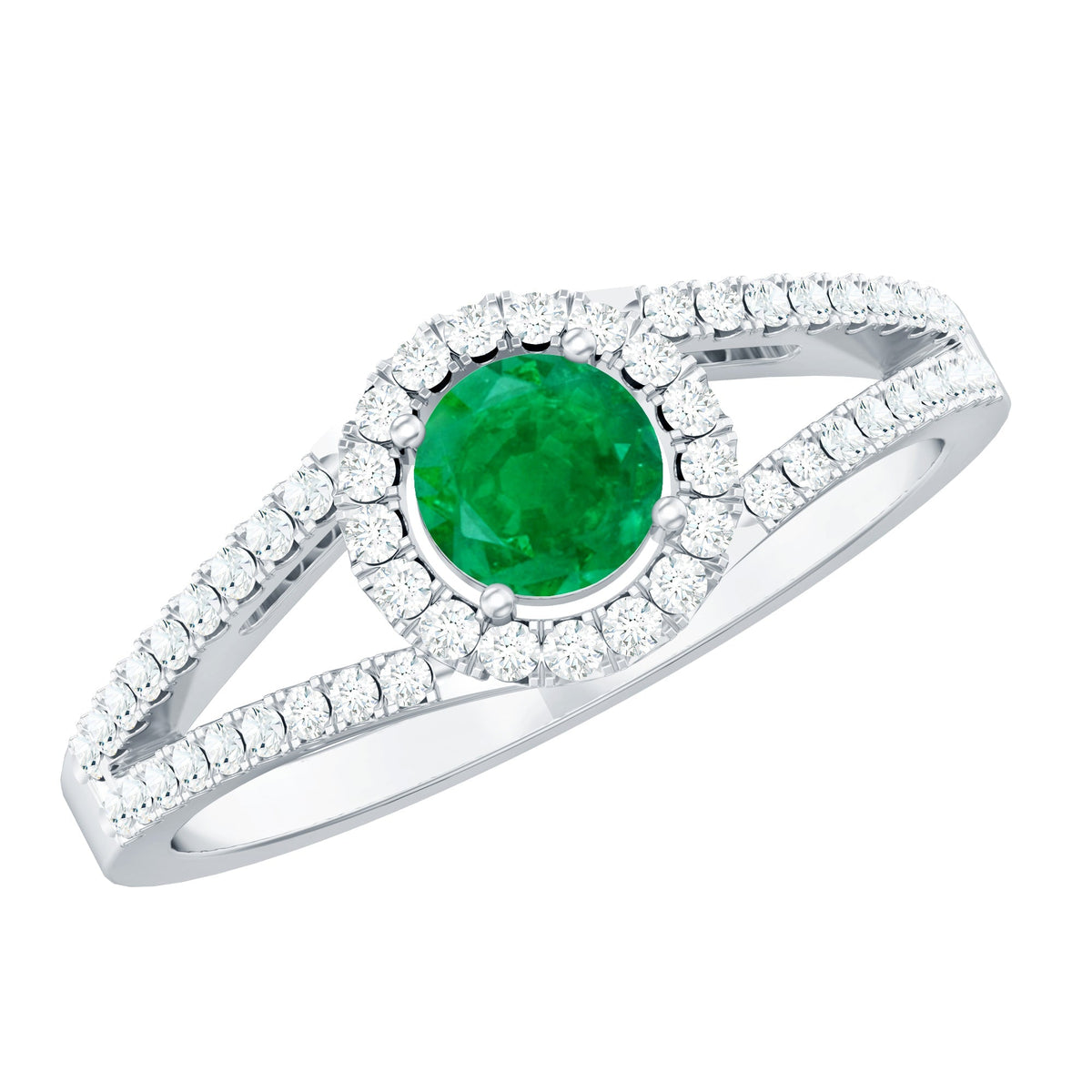 Emerald Engagement Ring - Diamond Halo Split Shank Classic Fine Jewelry