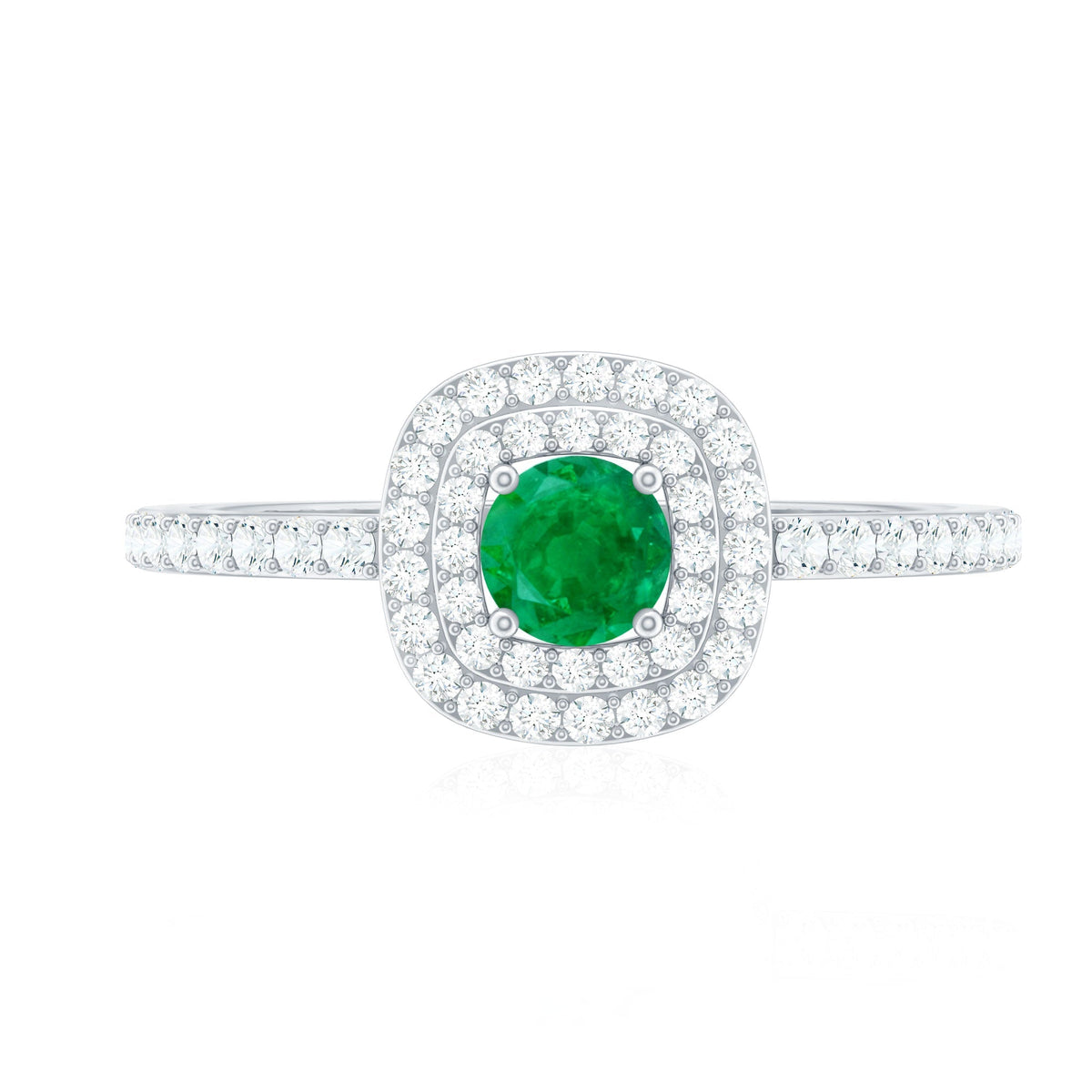 Emerald Engagement Ring - Double Halo Diamond Band With AAA Quality Emerald