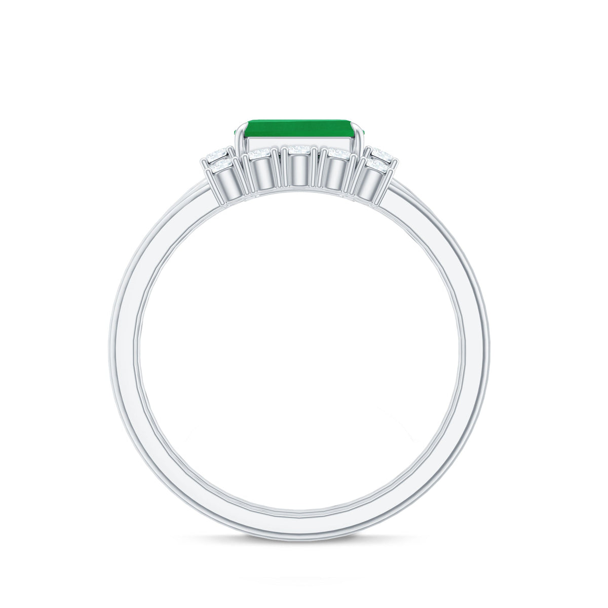 Emerald Engagement Ring East West Set – Emerald Cut Ring with Diamond Wedding Band