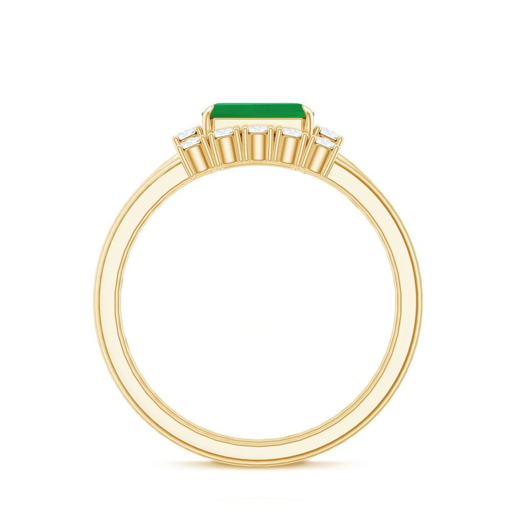 Emerald Engagement Ring East West Set – Emerald Cut Ring with Diamond Wedding Band