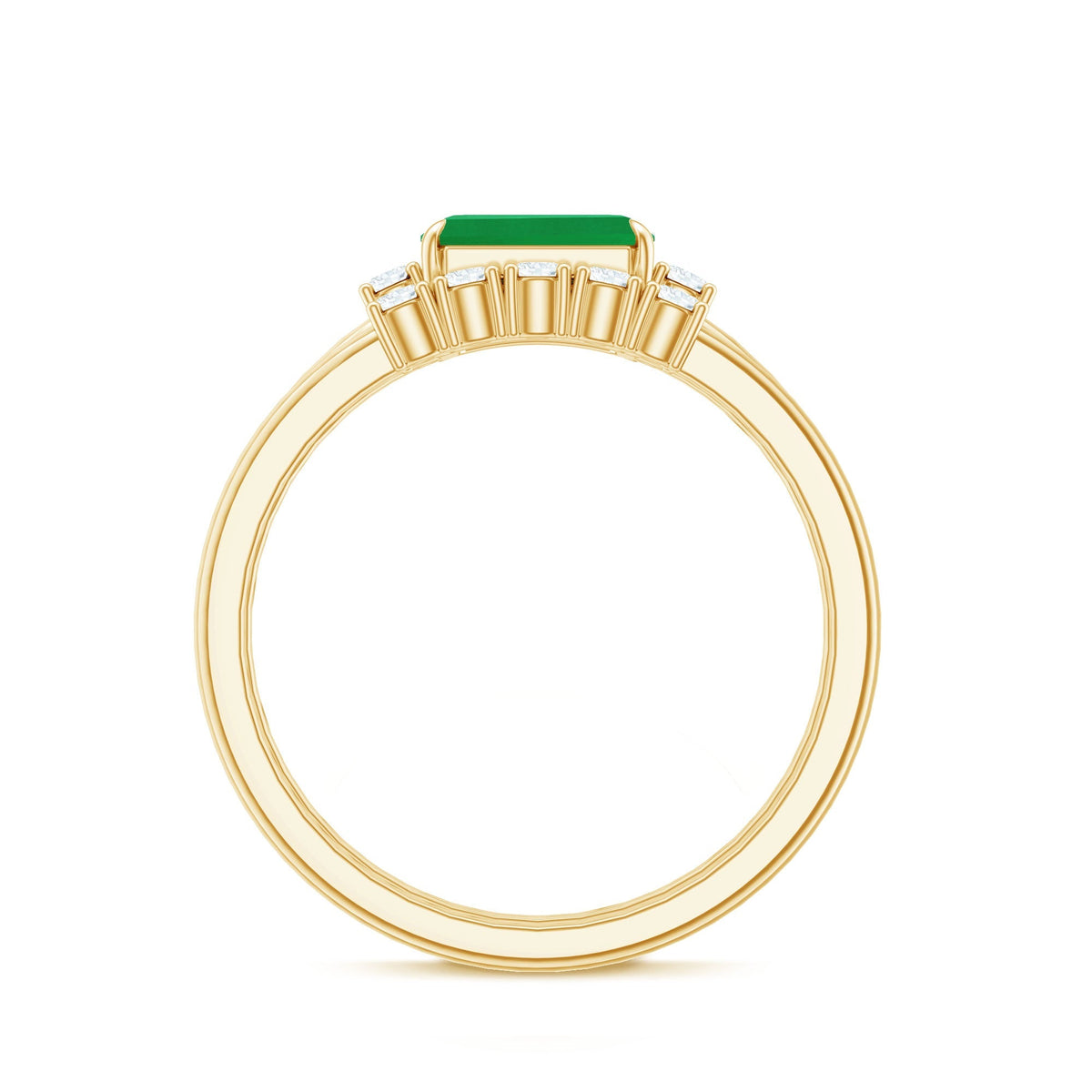 Emerald Engagement Ring East West Set – Emerald Cut Ring with Diamond Wedding Band