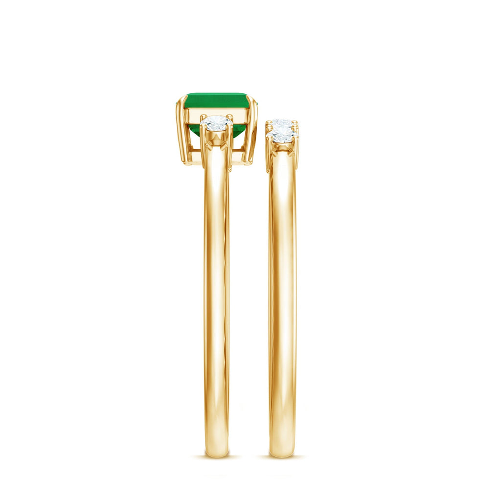 Emerald Engagement Ring East West Set – Emerald Cut Ring with Diamond Wedding Band