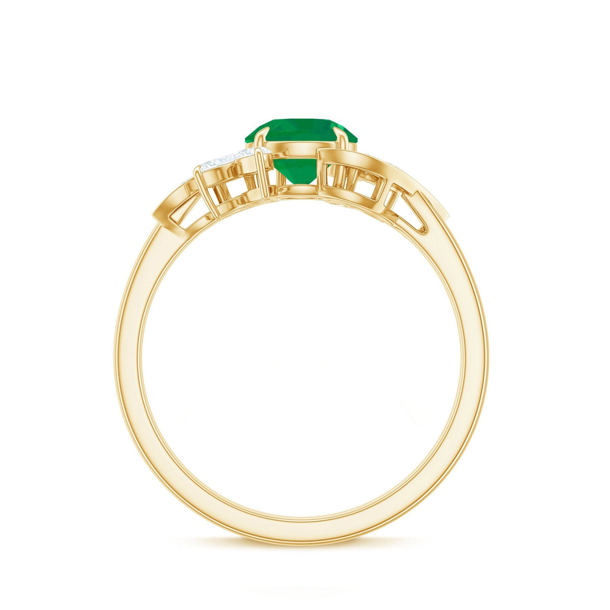 Emerald Engagement Ring Featuring Natural Emerald Stone, Marquise Diamond Accents & Leaf Motif