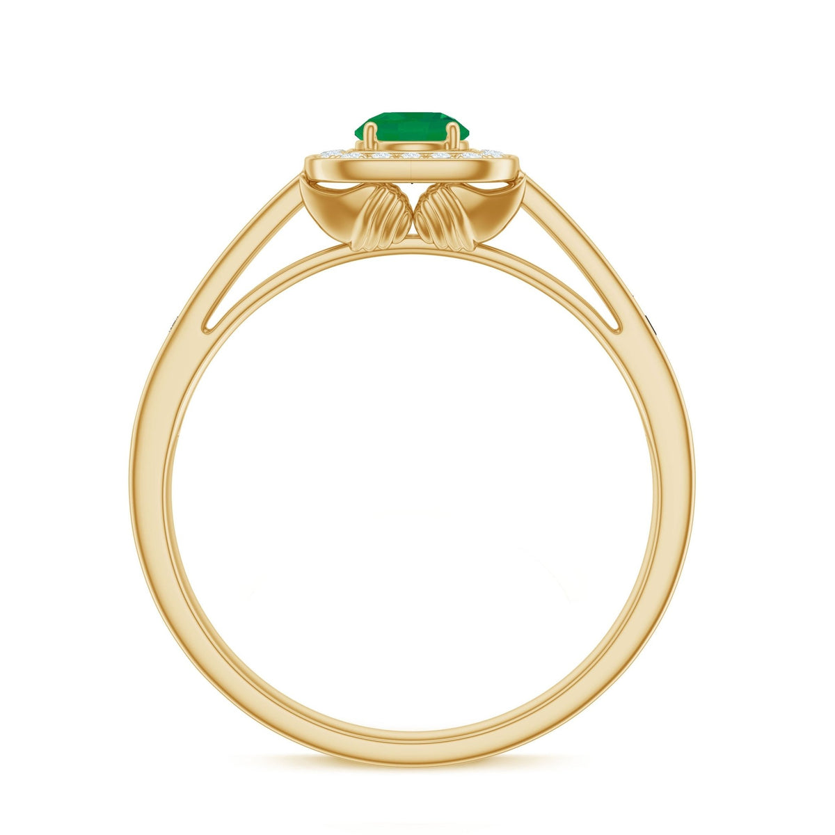 Emerald Engagement Ring – Half Carat Round Cut Emerald with Diamond Halo Band