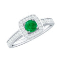 Emerald Engagement Ring – Half Carat Round Cut Emerald with Diamond Halo Band