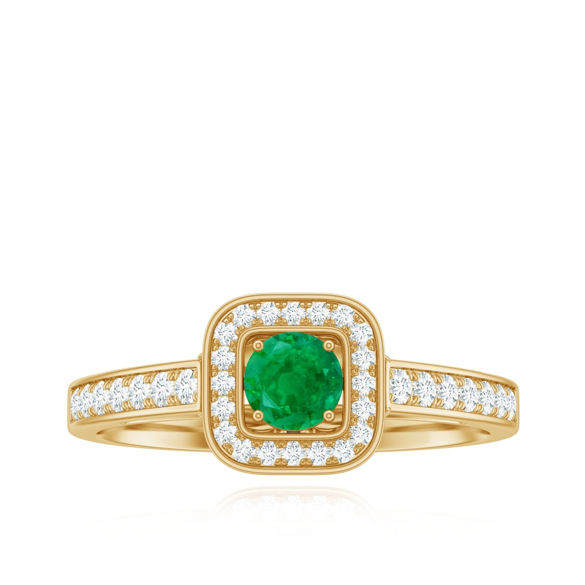 Emerald Engagement Ring – Half Carat Round Cut Emerald with Diamond Halo Band