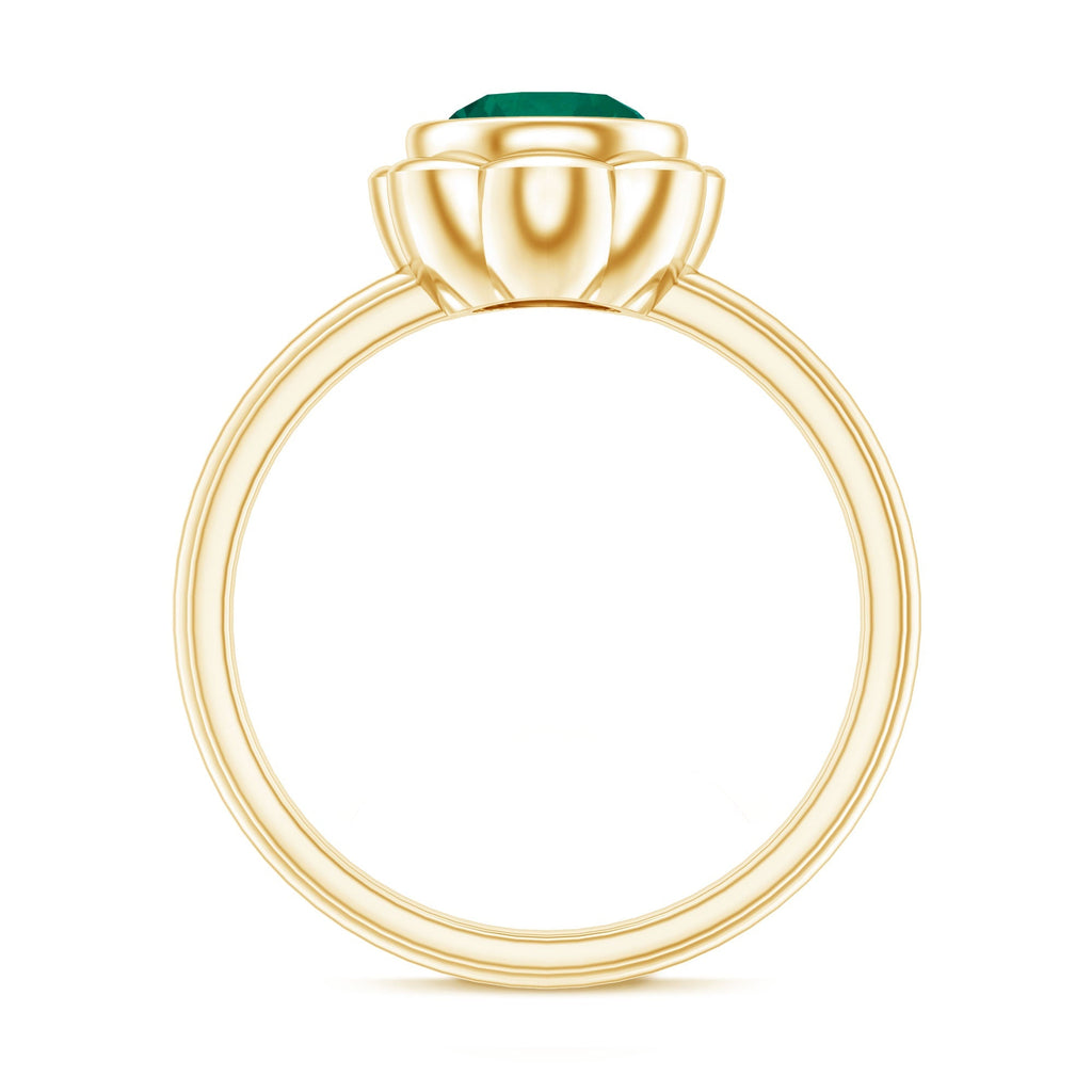Emerald Engagement Ring - Lab Created 7MM Round Cut Bezel Set Floral Design