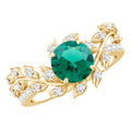 Emerald Engagement Ring – Lab Created Emerald Diamond Vine Ring in 14K Gold Plated Silver