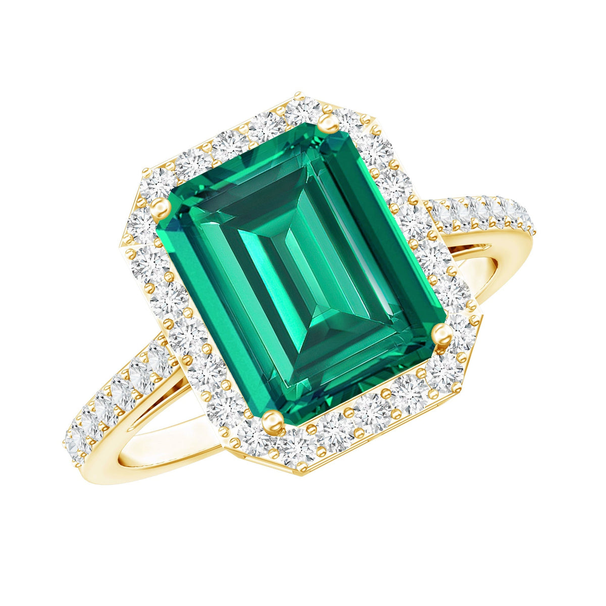 Emerald Engagement Ring – Lab Grown Emerald Cut 3 Carat Diamond Halo Ring