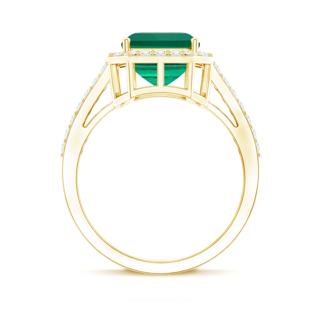 Emerald Engagement Ring – Lab Grown Emerald Cut 3 Carat Diamond Halo Ring