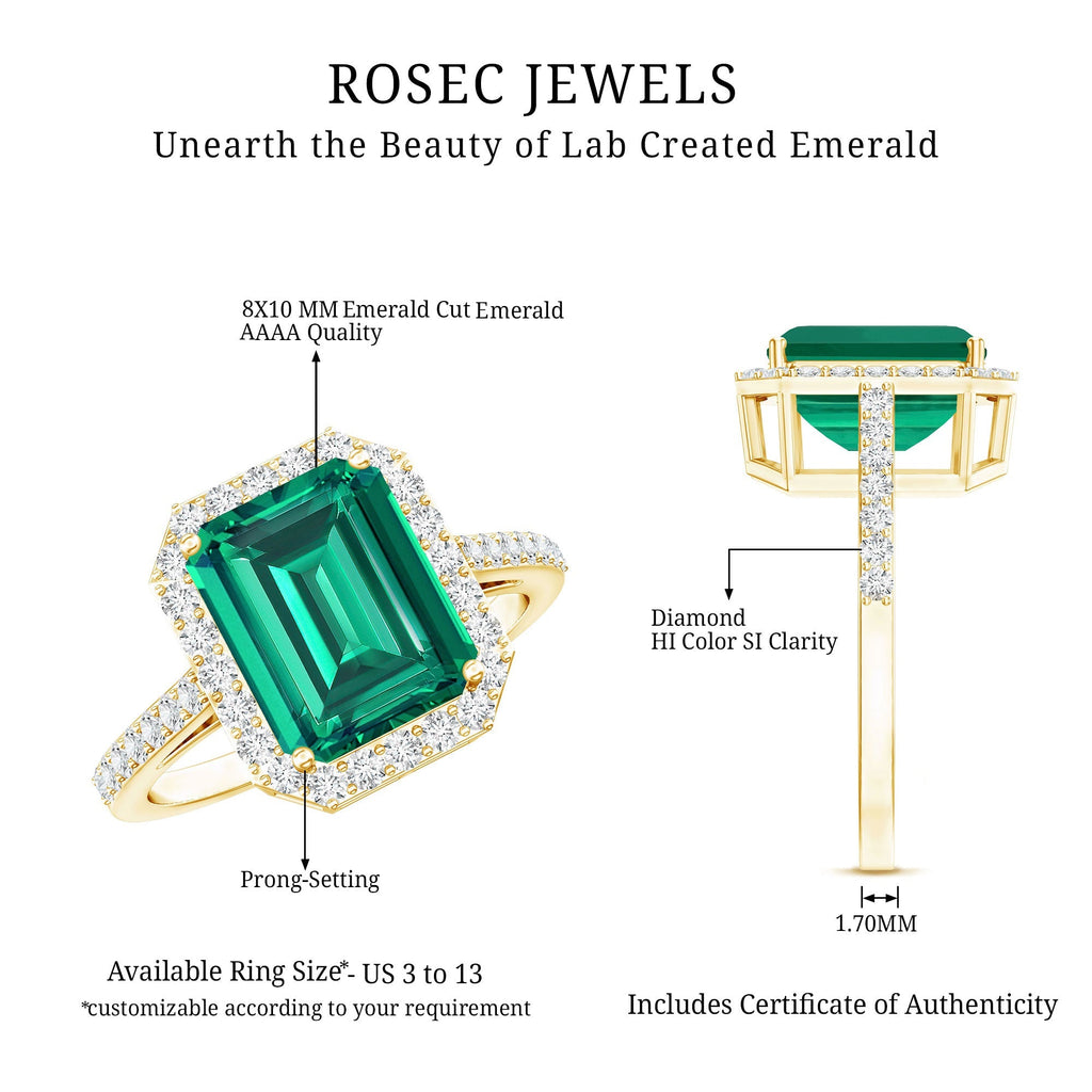 Emerald Engagement Ring – Lab Grown Emerald Cut 3 Carat Diamond Halo Ring