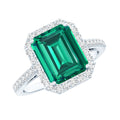 Emerald Engagement Ring – Lab Grown Emerald Cut 3 Carat Diamond Halo Ring