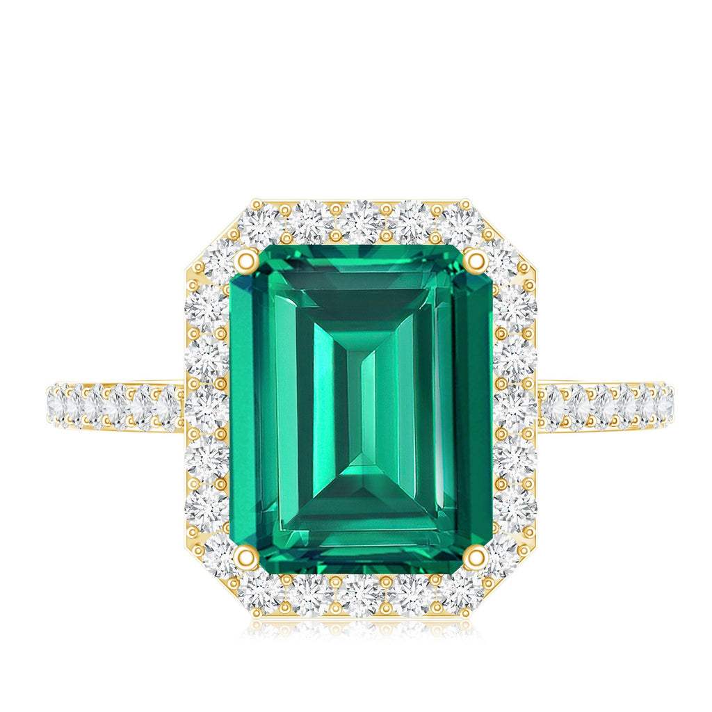 Emerald Engagement Ring – Lab Grown Emerald Cut 3 Carat Diamond Halo Ring