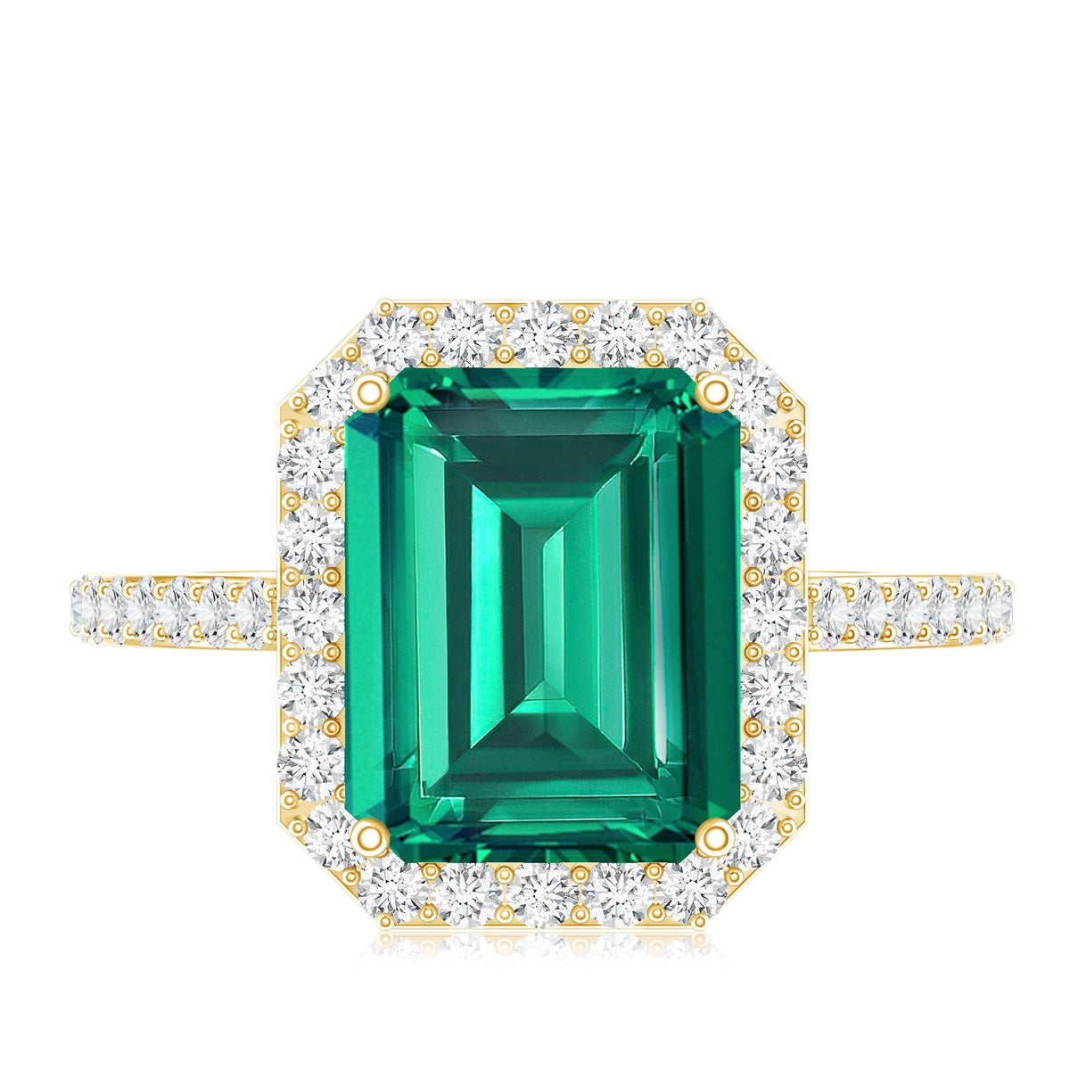 Emerald Engagement Ring – Lab Grown Emerald Cut 3 Carat Diamond Halo Ring