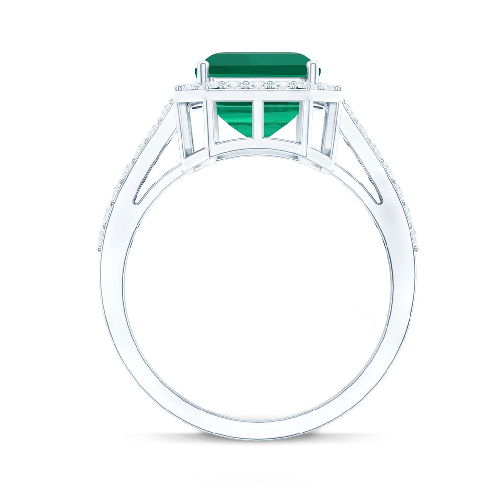 Emerald Engagement Ring – Lab Grown Emerald Cut 3 Carat Diamond Halo Ring