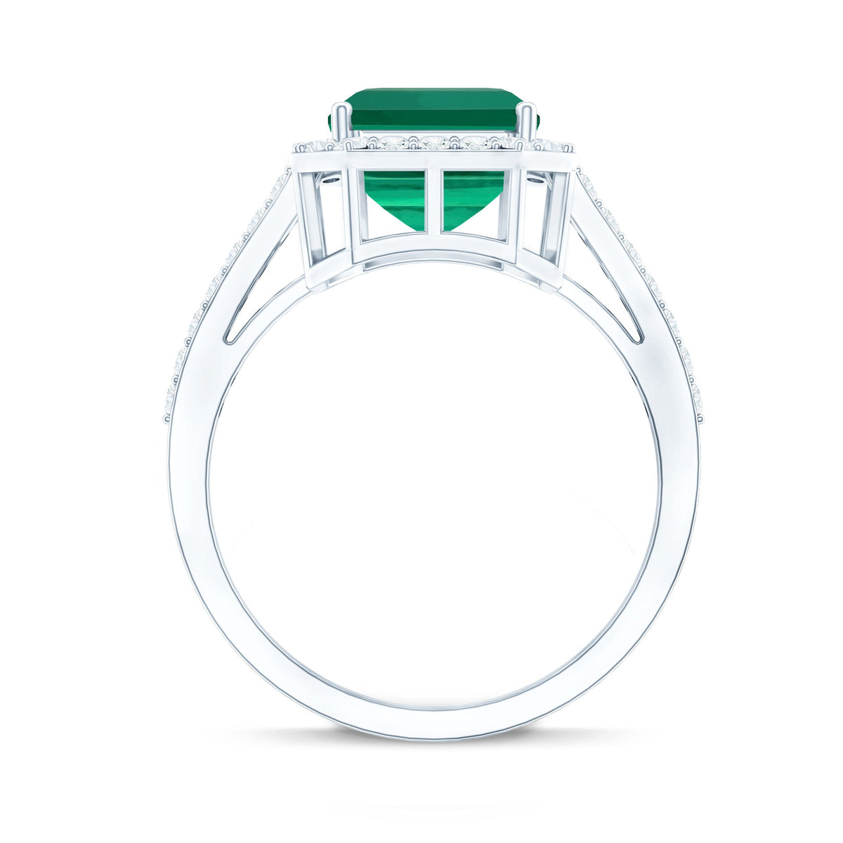 Emerald Engagement Ring – Lab Grown Emerald Cut 3 Carat Diamond Halo Ring